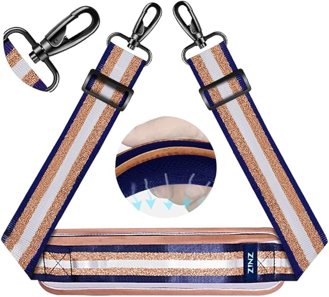 ZINZ 75" Shoulder Strap with Fixed Pad and Dual Balanced Buckles，Blue Gold Jacquard