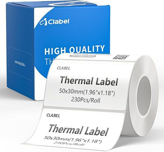 CLABEL 50 x 30mm (1.96'' x 1.18'')-230 Labels/Roll,1 Rolls Multi-Purpose Thermal Stickers Papers Self-Adhesive for Home Business Logo File Jar Gift Sticker Labels (White)