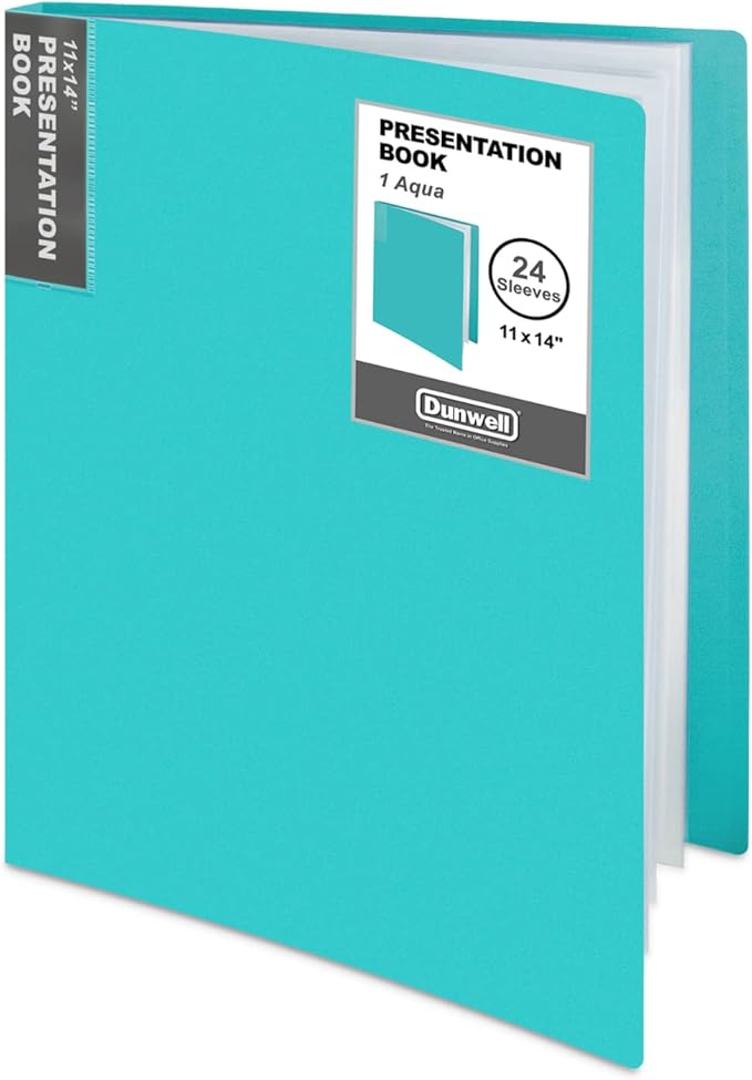 Dunwell 11x14 Art Portfolio Folder (Aqua), Presentation Binder with 24 Pockets, Large 11 x 14 Portfolio Binder, Acid-Free Poly Cover and Sleeves