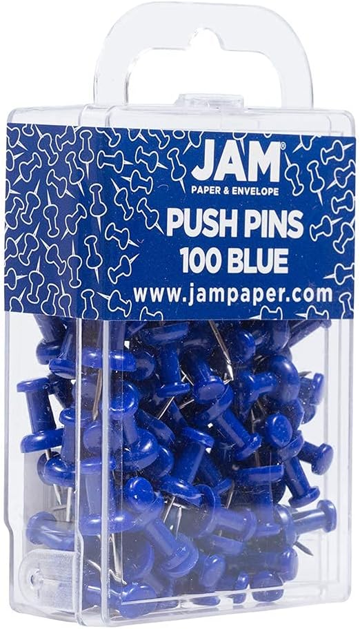 JAM PAPER Colorful Push Pins - Blue Pushpins - 100/Pack