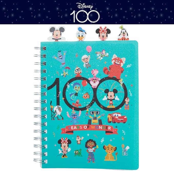 Innovative Designs Disney 100 Anniversary Tab Journal Notebook, Spiral Bound, 96 Lined Pages, 8 x 7 inches, Turquoise