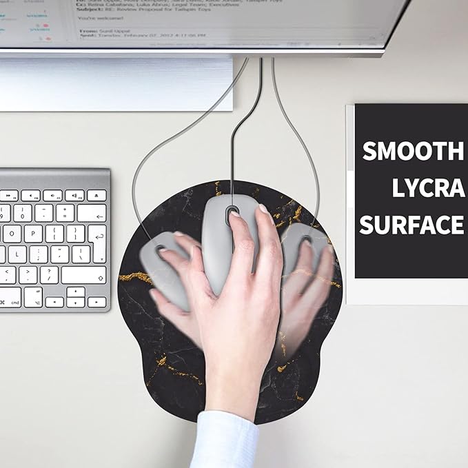 eulps Mouse Pad with Wrist Rest, Comfortable Computer Mousepad with Gel Wrist Support Smooth Surface and Non-Slip PU Base for Pain Relief, Laptop, Office & Home (Black Marble)