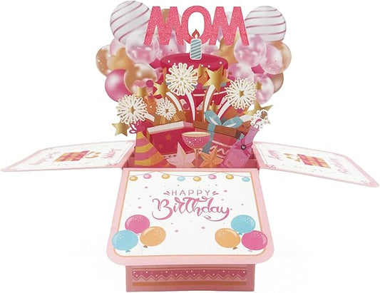Asmallgf Happy Mom Birthday Popup Card from Daughter Son, Personalized Birthday Gifts for Mom, Bday Decorations for Step Mother