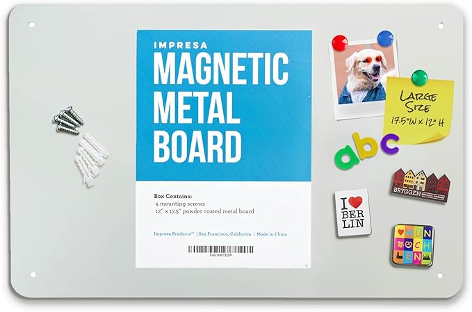 Display Magnetic Board for Wall - Metal Memo Board for Office, Home, Kitchen, and Classrooms - Great for Hanging Photos, Shopping Lists, and More - Includes Pre-Drilled Holes (17.5 x 12 in)