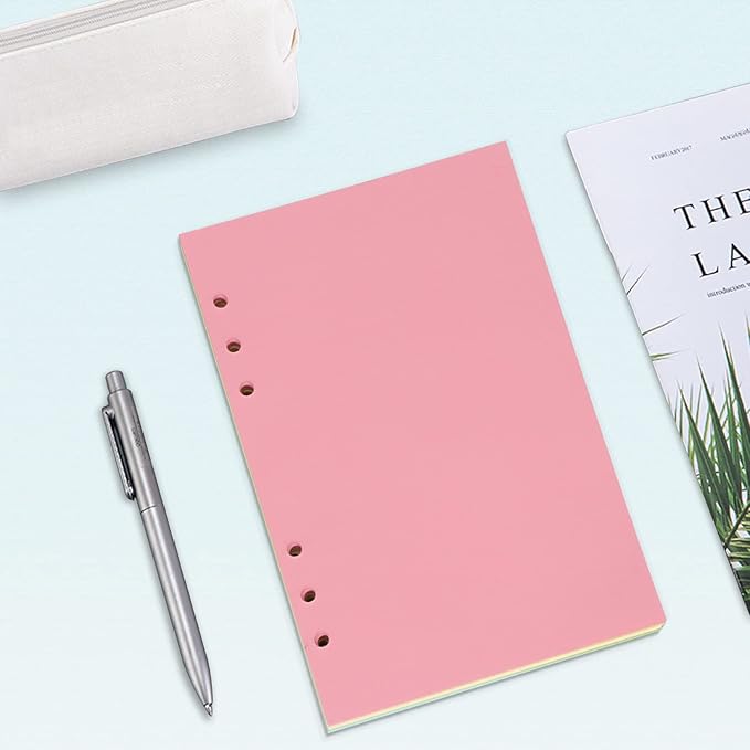 A5 Refills Paper, A5 Binder Planner Loose Leaf Paper, [5 Color] 100 Sheets (200 Pages) 6-Hole Notebook Refills for 6-Ring Refillable A5 Ring Binder Notebook Planner, Blank Paper