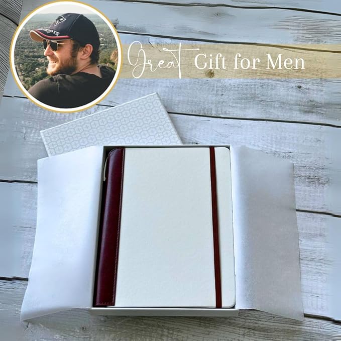 SETTINI® Lined Journal - Modern White Journal for Writing Gift Set - Hardcover Vegan Leather, Includes Luxury Pen in a Unique Pen Holder, 192 Pages, 6 x 8.5 inches, Birthday Gifts