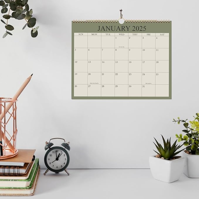 Calendar 2025, Wall Calendar 2025-2026 from January 2025 - June 2026, 18 Months Calendar with Premium Paper, Twin-Wire Binding & Hanging Hook, 8.5" x 11", Green