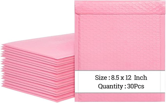 8.5 x 12 Inch Pink Bubble Mailers 30 Pack, Self-Seal Poly Padded Envelope, Waterproof Shipping Bags for Small Business