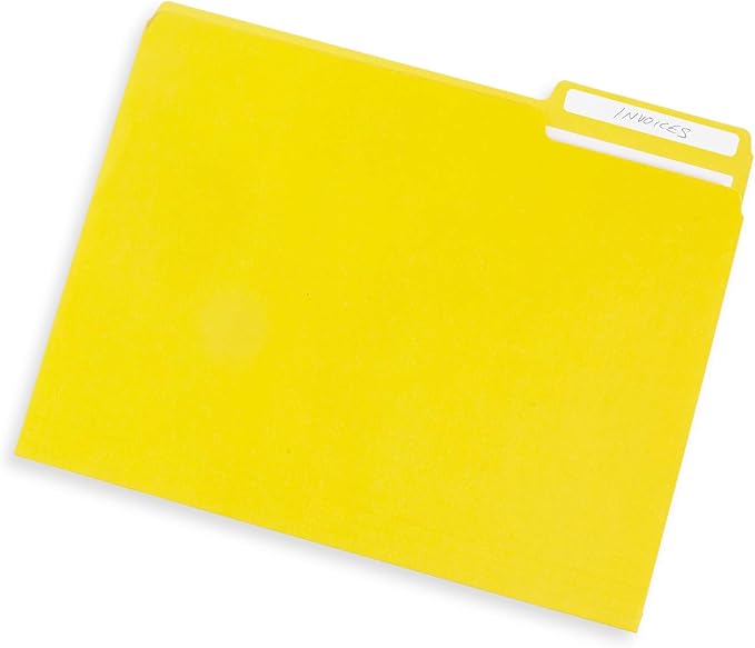 File Folder, 1/3 Cut Tab, Letter Size, Yellow, 200 per Box