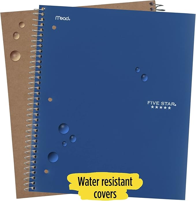 Five Star Spiral Notebook + Study App, 3 Subject, College Ruled Paper, Fights Ink Bleed, Water Resistant Cover, 8-1/2" x 11", 150 Sheets, Blue (73623)