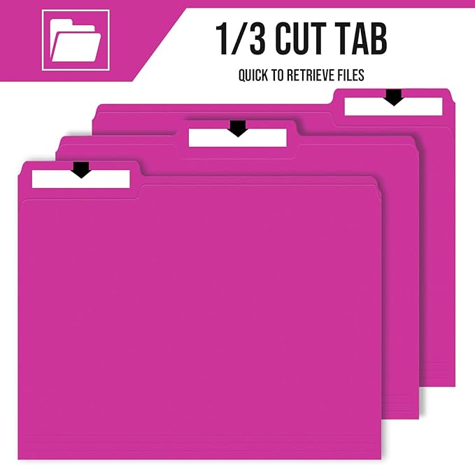 File Folders,IntoJoy 120 Pack Colored File Folder Letter Size, 1/3 Cut Tab Filing Folders for Office School Business File Document Organization,Pink