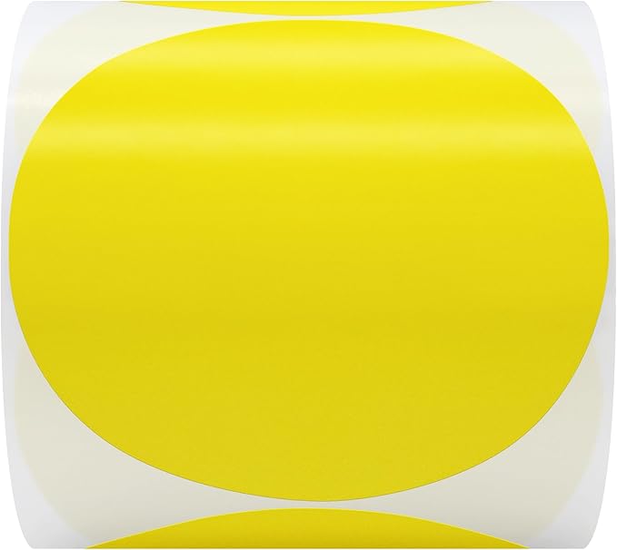 Hybsk 3 inch Circle Color Direct Thermal Stickers Shipping Labels for Barcodes,Name Tag,DIY Logo Design,QR Code,Inventory– Compatible with Zebra,Rollo,Munbyn,and More-350 pcs (3 inch,Yellow)