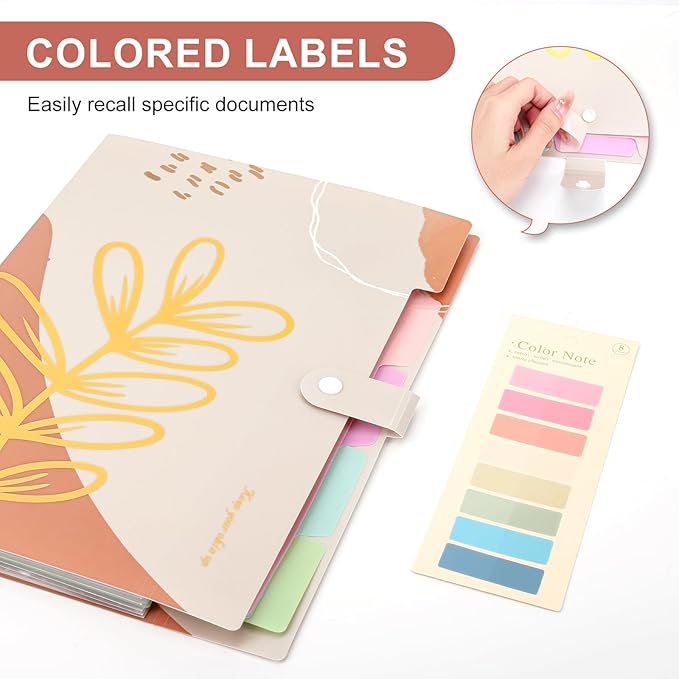 Ddaowanx Expanding File Folder, Letter A4 Size Accordion Plastic File Organizer, 5 Pocket Folders for Documents, Aesthetic Folder with Labels, Paper Organizer for School Office (Bohemian Printed 1)