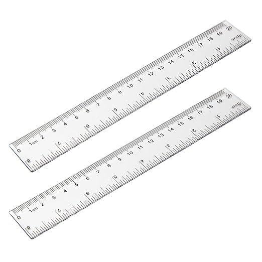 2 Pack - 8 inch Clear Plastic Ruler Straight Shatterproof Transparent Rulers for Office Supply (Clear)