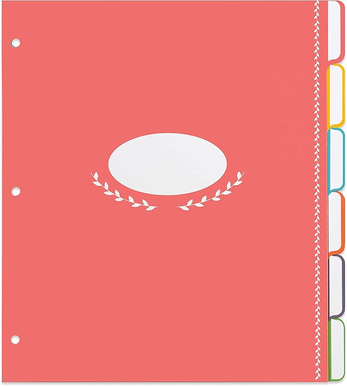 Jot & Mark Blank Recipe Binder Dividers with Tabs | Six Customizable Organizer Dividers for 8.5"x11" 3-Ring Binders (Rainbow)