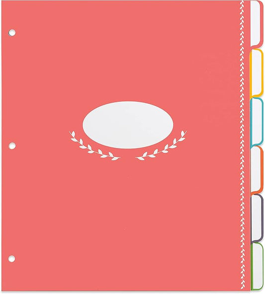 Jot & Mark Blank Recipe Binder Dividers with Tabs | Six Customizable Organizer Dividers for 8.5"x11" 3-Ring Binders (Rainbow)