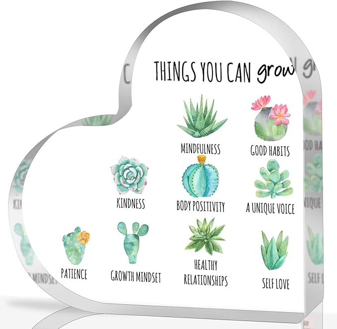 Gentle Reminders Decor, Mental Health Awareness Gifts, Inspirational Acrylic Heart Sign, Positive Affirmations Desktop Decorations for Home Therapy Office School Counselling Office