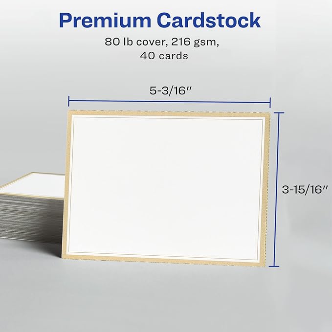 Avery Postcards with Metallic Gold Borders, 3-15/16" x 5-3/16", 40 Total, Laser/Inkjet Printable Postcards (3329)