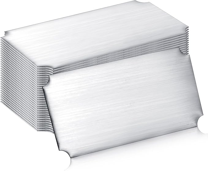 Therwen 30 Pcs Name Plates Laser Engraved Brushed Stainless Steel Plate Personalized Plaque Blank Custom Name Tag Frame Label with Adhesive Backing(Silver Notched Corner,4''x 2'')