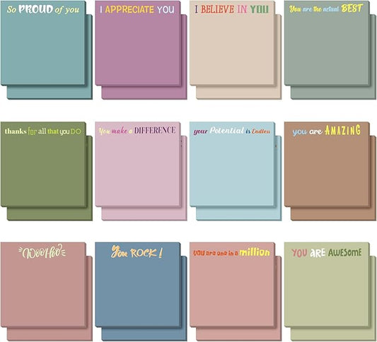 Yinder 24 Pcs Inspirational Sticky Notes with Lines Cute Motivational Sticky Notes Pad Employee Appreciation Gifts Bulk for Teacher Nurse Coworkers Office Supplies 3 x 3''(Morandi Color,Thank You)