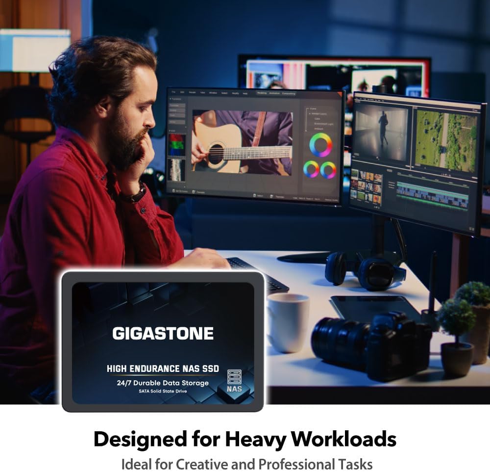 Gigastone 1TB NAS SSD Drive (2-Pack) 24/7 Durable TLC High Endurance RAID Data Storage Network Attached Storage 2.5" SATA Internal Solid State Hard Drives