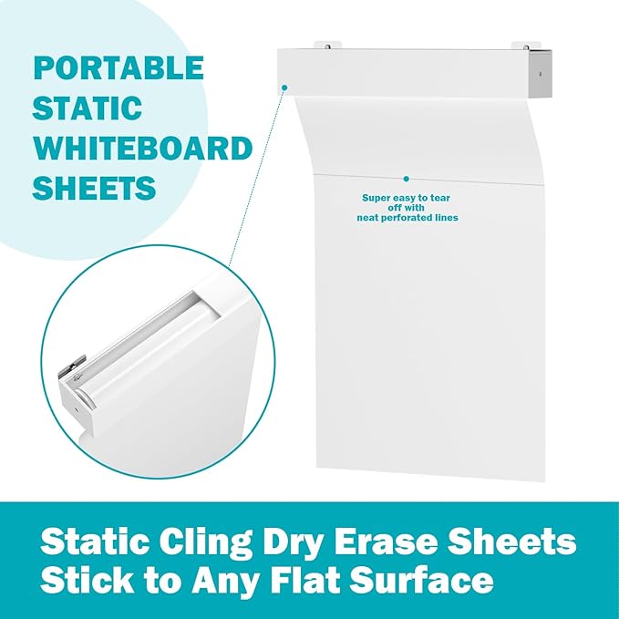 Static Cling Dry Erase Sheets, Removable Reusable Large Whiteboard Poster Paper for Wall, Portable White Board Wallpaper 25x30-15 Sheets with Acrylic Box
