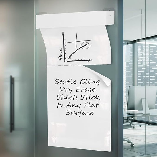 Static Cling Dry Erase Sheets, Removable Reusable Large Whiteboard Poster Paper for Wall, Portable White Board Wallpaper 25x30-15 Sheets with Acrylic Box