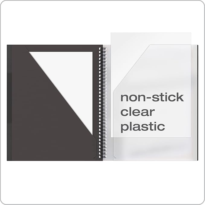 Oxford 10 Pocket Folder, Plastic Spiral Portfolio, Multi-Pocket Paper Organizer, Folder for School and Office, Anti-Tear Edges, 8 Clear Pockets, 2 Diagonal Interior Pockets, Letter Size, Black (89332)