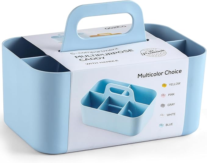 Multiuse Caddy Organizer with Handle - Stackable Plastic Tote Bin - Art Craft Supplies, Office, Desk, Stationery Pen Holder, Kitchen, Utensil, Makeup, Bathroom, Shower, Cleaning, Dorm Organizer - Blue