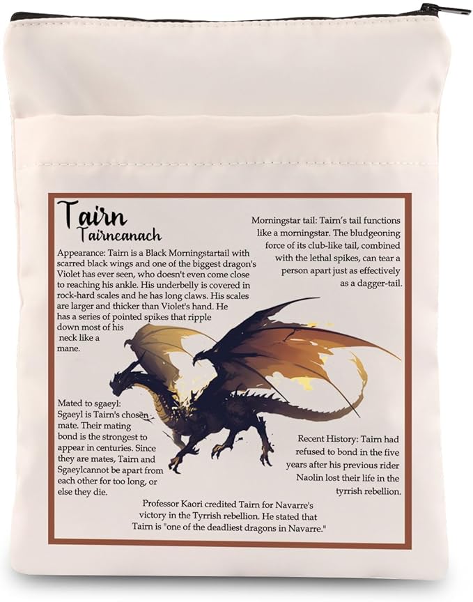 Zuo Bao FW Fans Book Sleeve FW Inspired Gift Dragon Rider Waterproof Zipper Pouch Tairn Lovers Bookish Gift (Tairn)