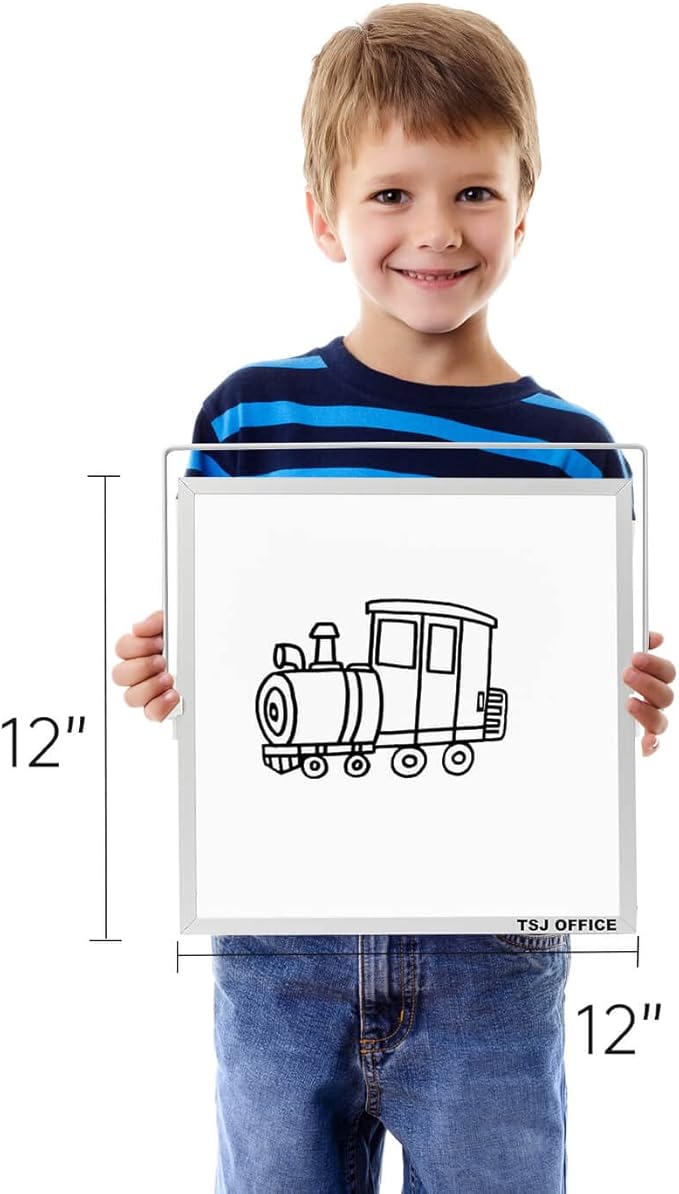 Small Magnetic Desktop White Board – 12 x 12 inches Mini Portable Dry Erase Whiteboard for Students Double Side to Do List Dry Erase Board with Stand for Office, School, Home