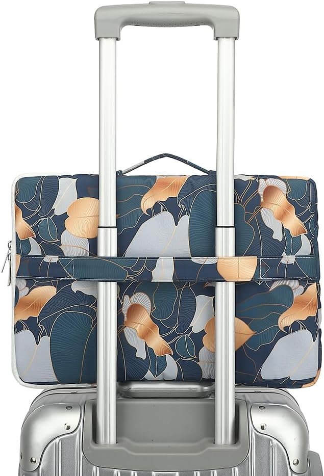 canvaslife 360° Protective Laptop Sleeve Case Bag with 4 Pockets for MacBook Pro 16 inch and 15 inch-15.6 inch Laptop (Blue leaf)