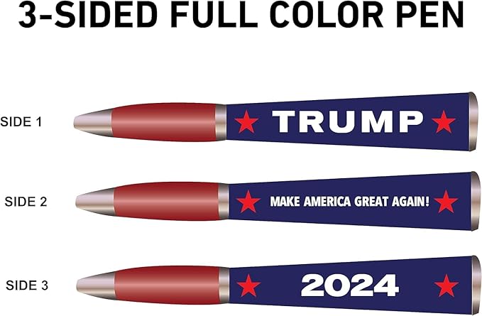 Trump Collectors Set Ballpoint Pen - Black Grip, MAGA Trump 2024 Design, 3-Sided Pen Imprinted in USA