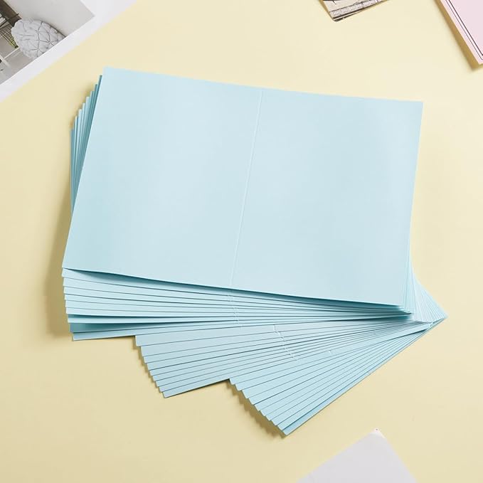 50 Pack Blank Cards Folded Cardstock Thank You Blank Greeting Cards for Invitations, Wedding, Greeting Cards, All Occasion DIY (Light Blue, 3x5)