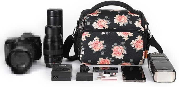 DOMISO Camera Bag Case Waterproof Anti-shock Shoulder Bag, Flower