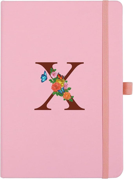 Pink Notebook for Women, 5.7"X8.3" A5 Journal Notebook with Letter X, Dual-Sided Writing Notebook with Dividers, Cute Leather Journal for Work, Business, School, Meetings, Travelers, Small Notebook