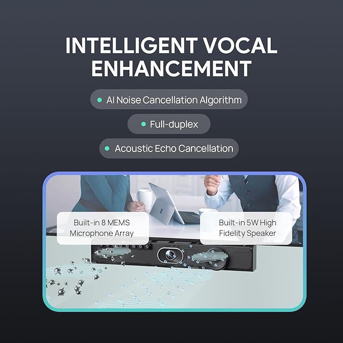 Yealink UVC40 4K 60FPS USB Video Conference Camera, Teams Zoom Certified,133° Wide Angle Webcam with 8 Microphones and Speakers, Audio and Video Conferencing System for Small and Huddle Rooms USB-A