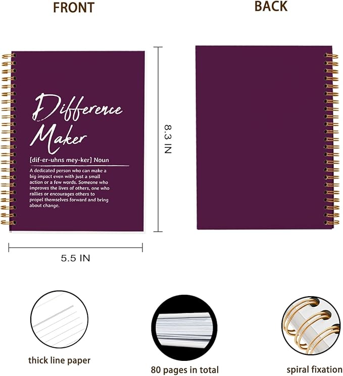 OXW Difference Maker Appreciation Gift, Meeting Notebook for Work, Thank You Gifts for Leader Mentor Manager Boss, Office Supplies Social Worker Notebook, Purple Hardcover Spiral Notebook 5.5 x 8.3