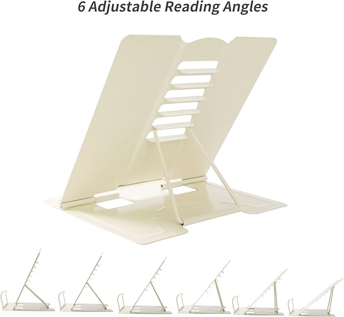 Metal Book Stand - Adjustable Book Holder for Reading (Full Beige)