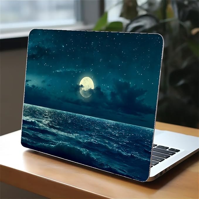 Compatible with MacBook Air 13.3 inch Case 2018-2020 Release A1932 A2179 A2337, Night Sea Beach Moon Ocean Landscape Hard Plastic Shell Cover Case