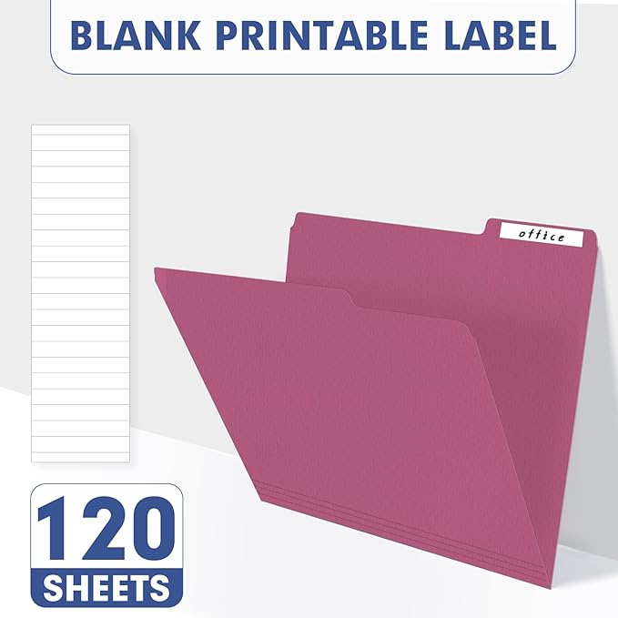 File Folder, PANDRI 120 Pack Colored File Folder, 1/3 Cut Tab, Letter Size, Assorted 6 Dark Colors Filing Folder for Office School Business