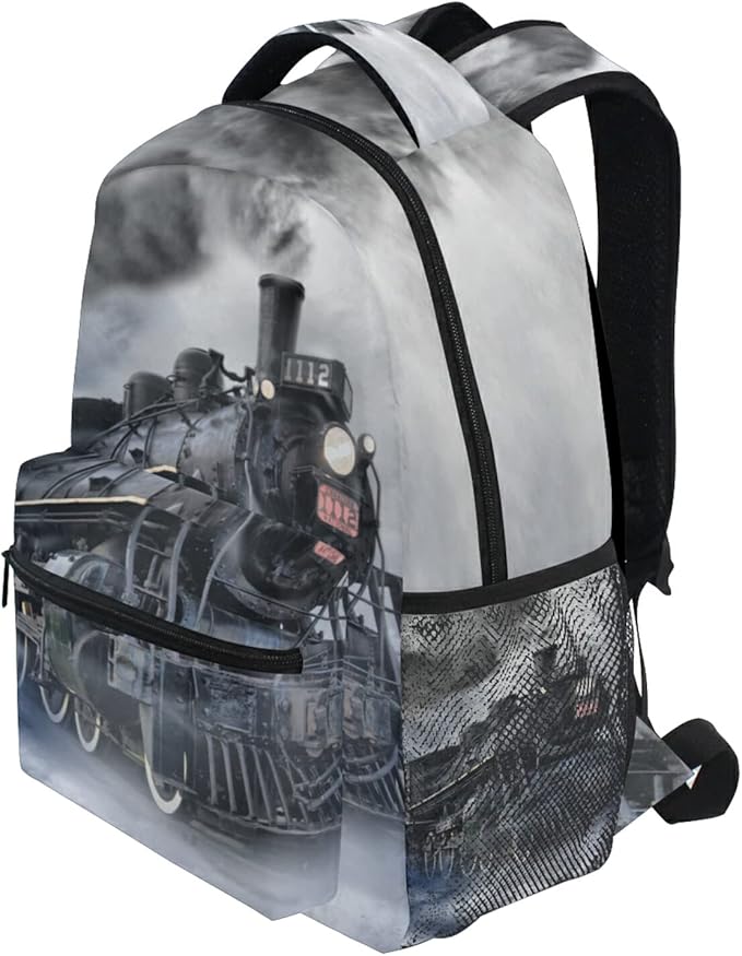 AUUXVA Vintage Locomotive Train School Backpack for Girls Boys Kids Laptop Backpack Travel Camping Daypack