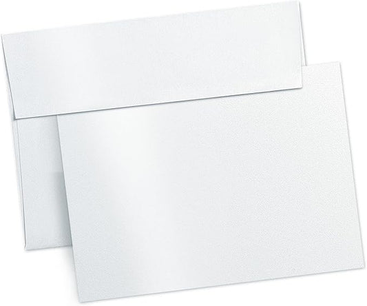 White Shimmer Blank Cards and Envelopes, Goefun 5x7 Flat Cardstock and A7 Envelopes Self Seal 100 Pack for Wedding, Invitations, DIY Greeting Cardstock, Thank You Cards & All Occasion (Unfolded)