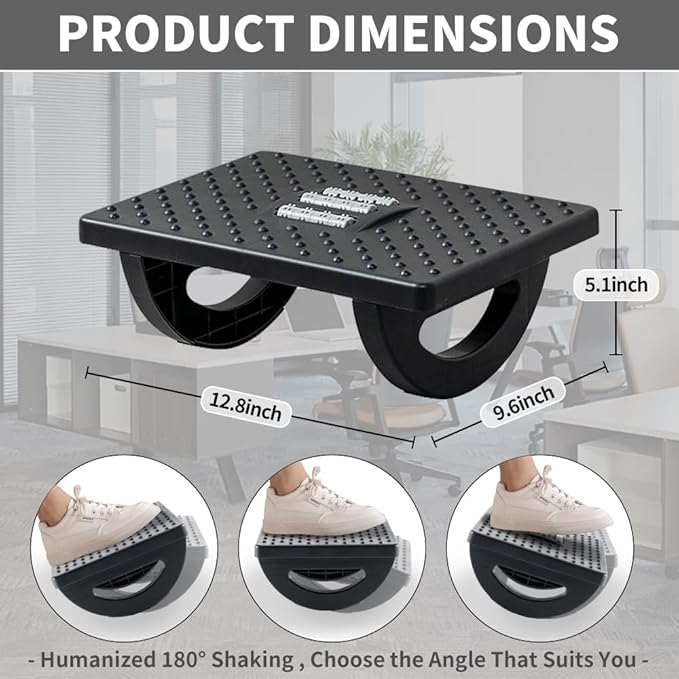 Foot Rest for Under Desk at Work - Ergonomic Foot Stools for Under Office Desk - Rocking Footrest with Roller Massager - Leg Rest for Chair, Computer Gaming - Promote Leg Circulation