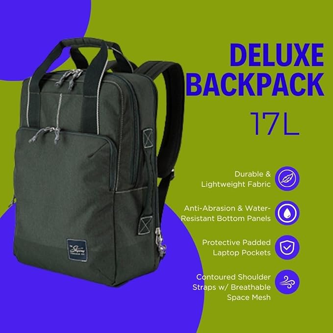 Skyway Luggage Rainier Deluxe Backpack, Eco-Friendly, Made of 100% rPET Travel Laptop Bag for Women & Men, Flight Approved Carry On Bag, 17L, Olympic Green