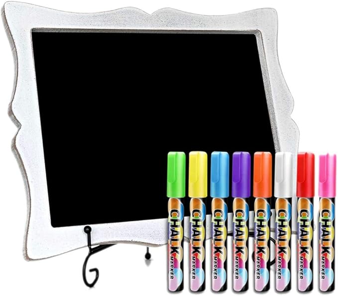 Tabletop Chalkboard Sign with Easel (11x13) + 8 Brilliant Liquid Chalk Markers | Hanging or Freestanding Framed Chalkboard with Hand Crafted Sweetheart Frame - Multipurpose Small Chalkboard Sign