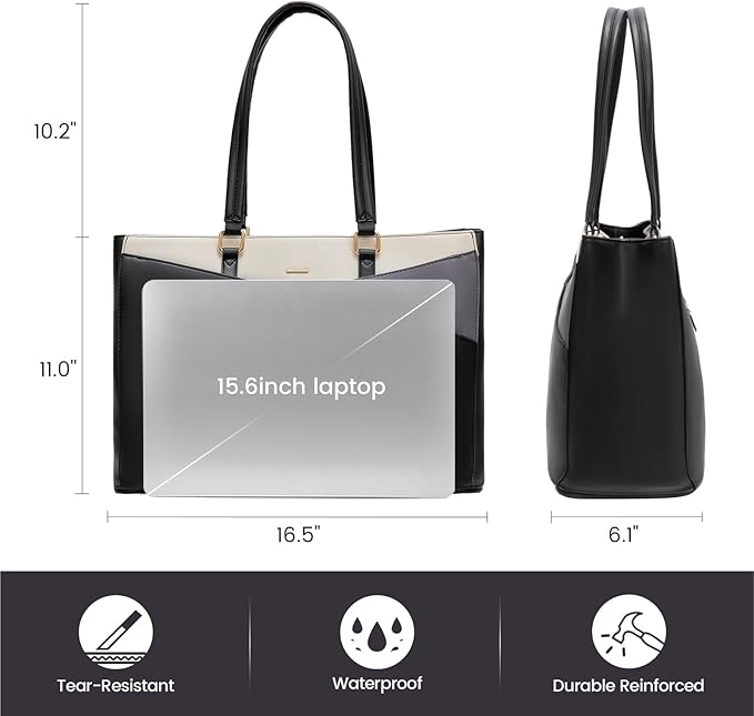 LOVEVOOK Laptop Bag for Women, 15.6 inch Laptop Tote Work Teacher Bags Cancas Computer Shoulder Bag,Black/Gray/White