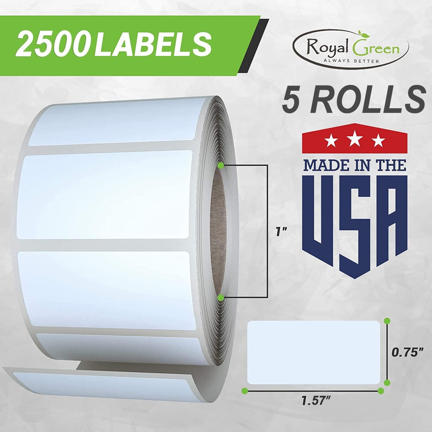 Small Color-Coding Label Roll 40mm x 19mm, 5 Rolls- 2500-Pack, Rectangular Labels Paper Sheets Bulk 1.57in x 0.75 in (Pastel Green) by Royal Green