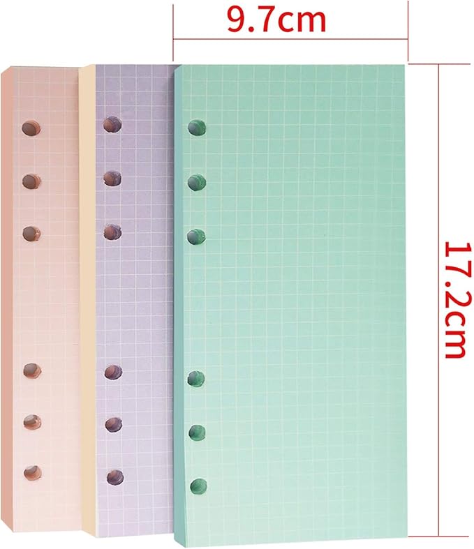 A6 Refills Paper, 3 Pack 40 Sheets A6 Colorful Grid Binder Paper, 3 Pcs Binder Pockets, 1 Page Marker - 6 Hole Notebook Inserts for 6 Ring Refillable A6 Binder Notebook Planner