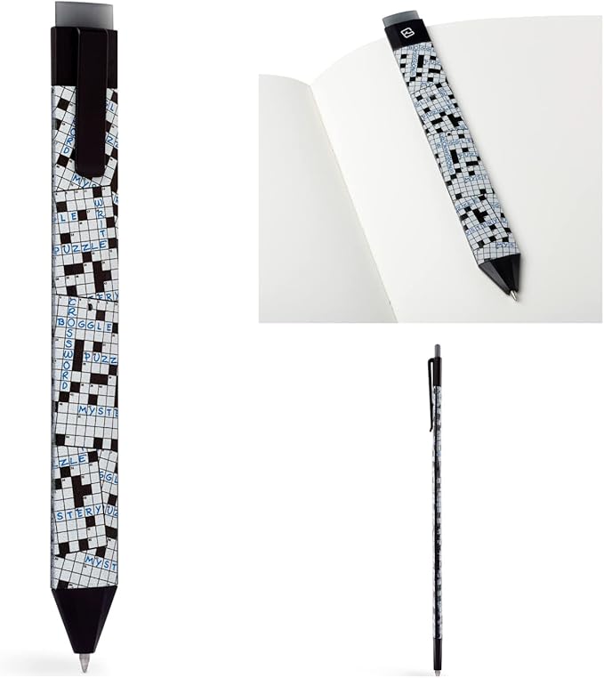 New Pen Bookmark with Refills | Erasable Ballpoint Gel Pen and Bookmark 3-in-1 | Ink Novelty Pen with Eraser | Page Marker | Book Marker | Page Holder Clip | Gift for Reader and Writer (Crosswords)